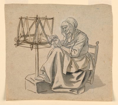 Eine alte Frau beim Spinnen, 1810–1830 von Claude Louis Desrais