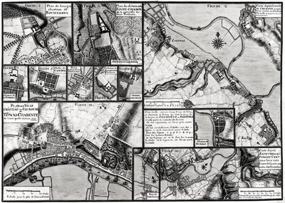 Fol.7 & 98 Karte der Städte und Schlösser entlang des Flusses Charente im Jahr 1714, aus Recueil des Plans de Saintonge von Claude Masse