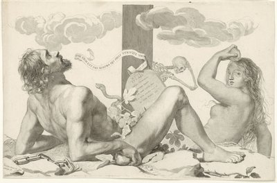 Adam und Eva am Fuß des Kreuzes von Claude Mellan