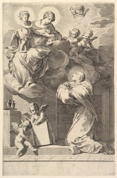 Heiliger Bernhard kniet vor der Jungfrau und dem Kind, 1640 von Claude Mellan
