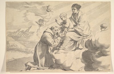 Der heilige Franz von Assisi, das Christkind auf dem Schoß der Jungfrau anbetend von Claude Mellan
