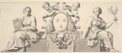Die Waffen Frankreichs begleitet von Personifikationen von Gesetz und Treu, 1664 von Claude Mellan