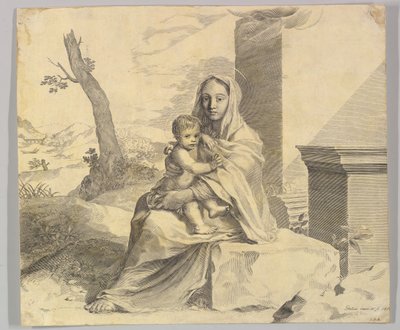 Jungfrau und Kind auf einem Felsen sitzend, 1659 von Claude Mellan