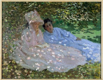 Frau Monet und eine Freundin im Garten. Zwei Frauen sitzen im Schatten eines Baumes von Claude Monet