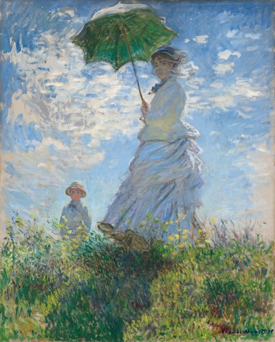 Frau mit Sonnenschirm - Madame Monet und ihr Sohn von Claude Monet