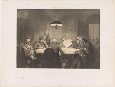 Lesende Männer um einen Tisch von Claude Thielley