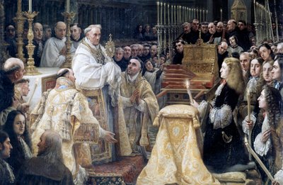 Karl II. von Spanien in Anbetung der Heiligen Eucharistie von Claudio Coello