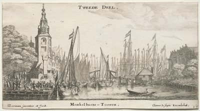 Verschiedene Schiffe und Ansichten von Amsterdam, Teil II: Kanal bei Amsterdam und Monkel-Turm von Clement de Jonghe