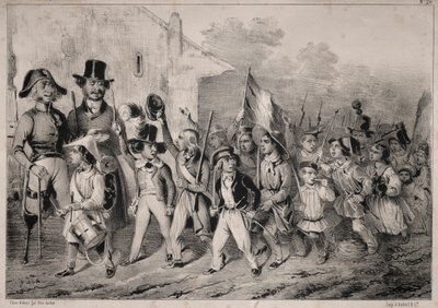 Actualités: Bon! Les moutards en veulent sussi! quand on parle de guerre!..., 1840 von Clémente Pruche