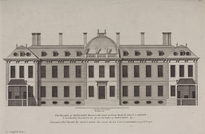 Ansicht von Montague House zum Hof der Great Russell Street, Holborn, um 1725 (Gravur) von Colen Campbell