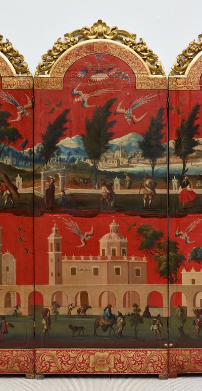 Biombo mit Ansichten von Mexiko-Stadt von Colonial Spanish