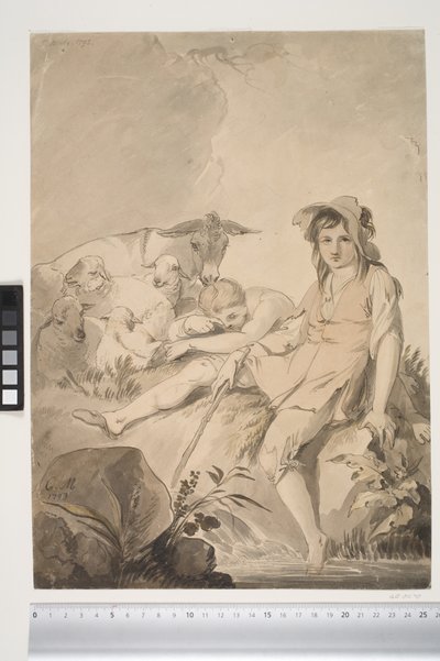 Pastorale Szene mit zwei Kindern und Tieren von Conrad Martin Metz