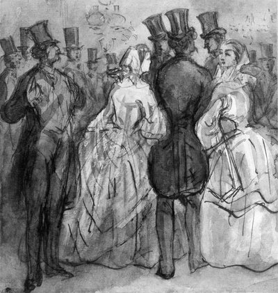 Im Theater (Im Foyer des Theaters; Damen und Herren) von Constantin Guys