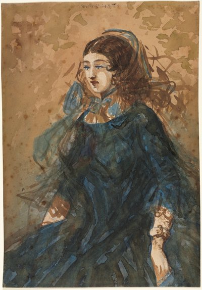 Frau in einem blauen Kleid recto, Kriegslager-Szene verso, 1855-1860 von Constantin Guys