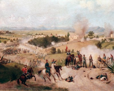 Amerikanisch-Mexikanischer Krieg: Ansicht der Schlacht von Molino del Rey am 08.09.1847 (Detail). Gemälde von Constantino Escalante (1836-1868) von Constantino Escalante