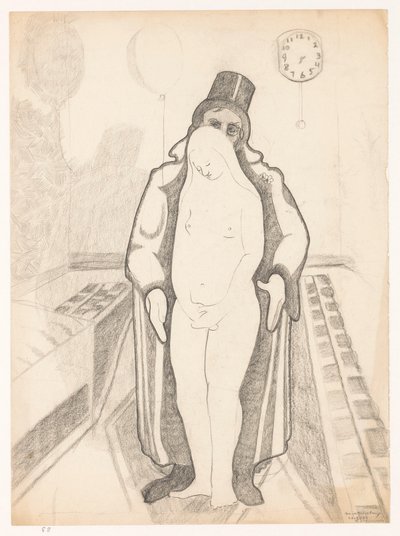 Mann in Schwarz, nackte Frau und Uhr, B-1-1, 26. Februar von Cor van Teeseling