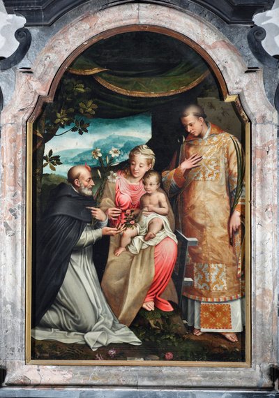 Jungfrau und Kind zwischen St. Vinzenz Ferrier und St. Vinzenz von Zaragoza von Coriolano Malagavazzo