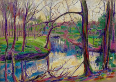 Farbenfrohe Spiegelung im Fluss von Corné Akkers