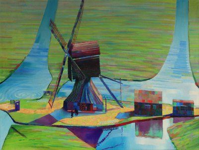 Bunte Windmühlenlandschaft von Corné Akkers