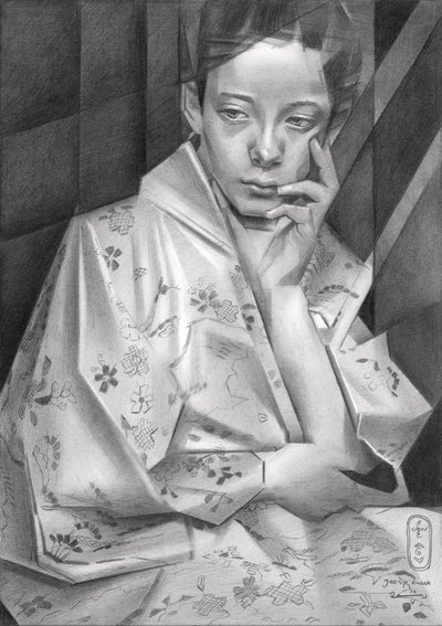 Nachdenkliches Kimono-Mädchen von Corné Akkers