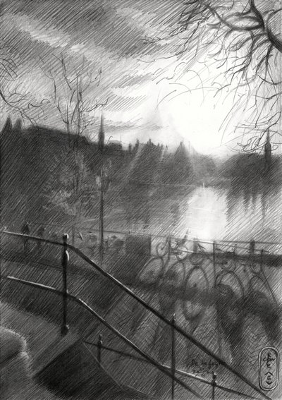 Sonniger Stadtkanal-Skizze von Corné Akkers