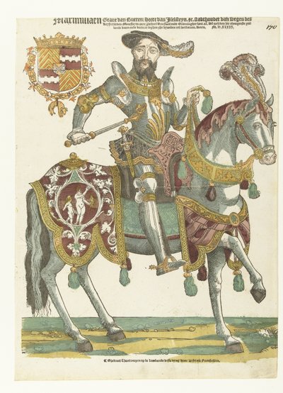 Porträt von Maximiliaan van Buren zu Pferd von Cornelis Anthonisz. (manner of)