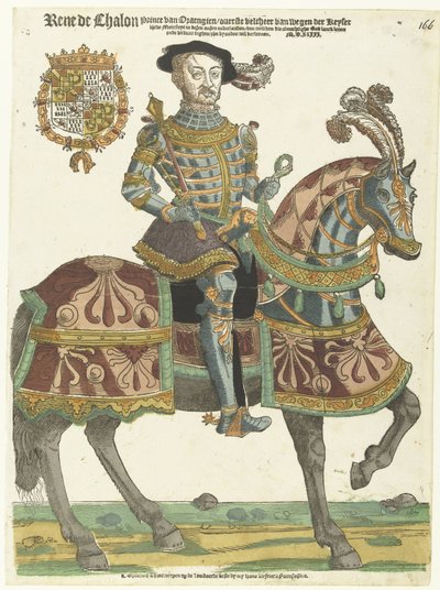 Porträt von René de Châlon zu Pferd von Cornelis Anthonisz. (manner of)