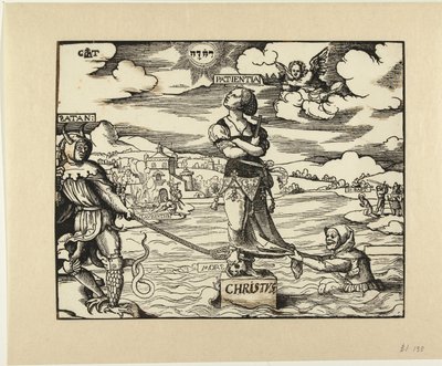 Geduld (Patientia) auf einem Stein im Wasser von Cornelis Anthonisz.