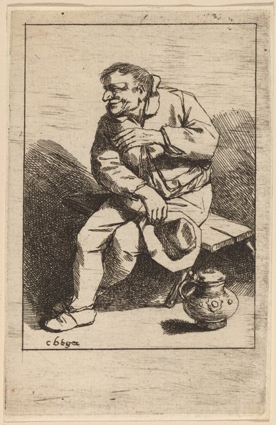 Sitzender Mann mit seinem Hut in der rechten Hand von Cornelis Pietersz Bega