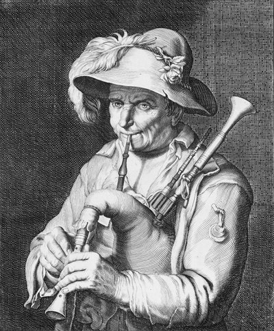 Mann spielt Dudelsack von Cornelis Bloemaert