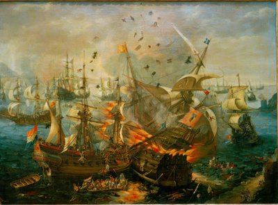 Die Explosion des spanischen Admiralsschiffes von Cornelis Claesz  van Wieringen