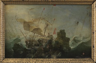 Schiffswrack gegen einen Felsen von Cornelis Claesz  van Wieringen