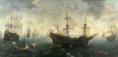 Die spanische Armada vor der englischen Küste im Jahr 1588, ca. 1620-25 von Cornelis Claesz  van Wieringen