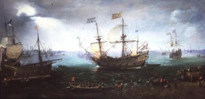 Dreimaster feuert Salut auf der Maas bei Dordrecht von Cornelis Claesz  van Wieringen