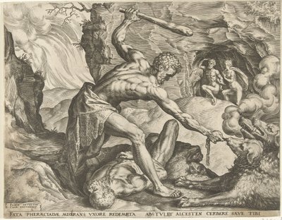 Herkules zieht Cerberus aus der Hölle von Cornelis Cort