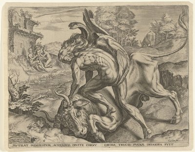 Herkules ringt mit Acheloüs von Cornelis Cort
