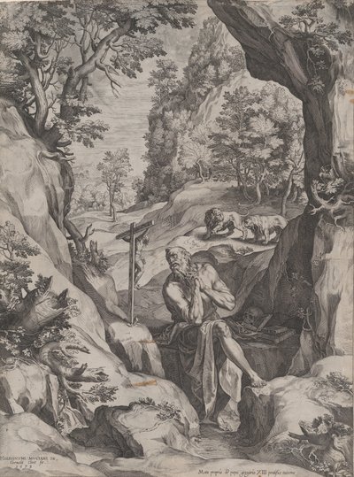 Der reuige Heilige Hieronymus in der Wüste, 1573 von Cornelis Cort