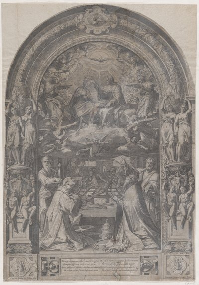 Die Krönung der Jungfrau mit St. Laurentius, St. Paulus, St. Petrus und St. Sixtus, 1576 von Cornelis Cort