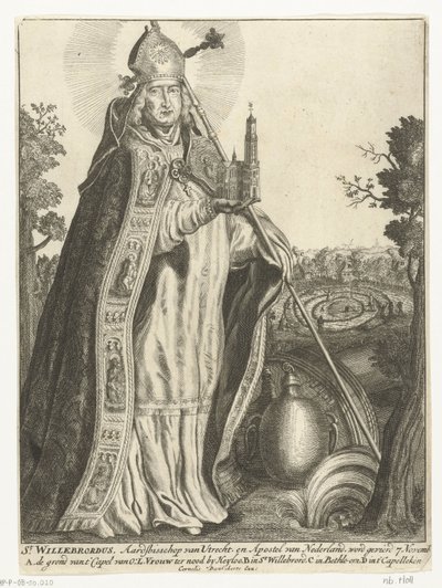 Heiliger Willibrordus als Erzbischof mit Kirchenmodell des Doms zu Utrecht von Cornelis Danckerts (I)