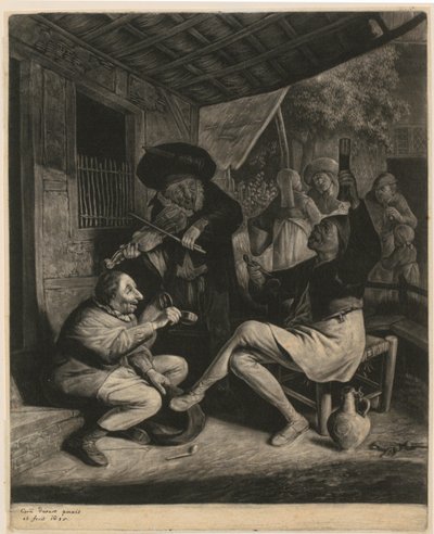 Ein Mann bietet einem anderen Tabak an von Cornelis Dusart