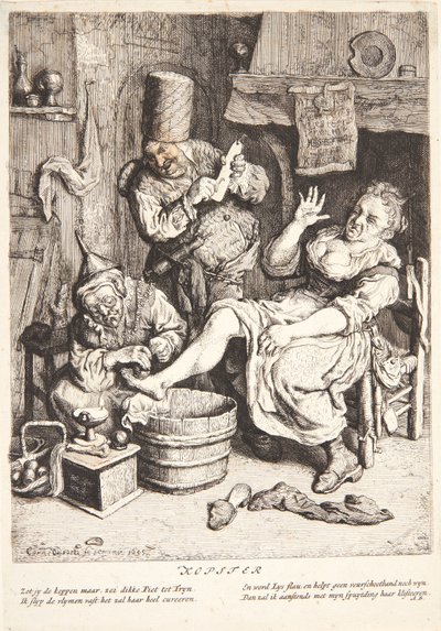 Frau, die mit Schröpfen behandelt wird von Cornelis Dusart