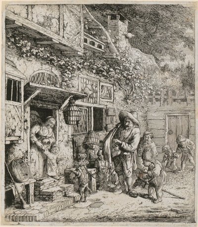 Leierspieler mit seinem tanzenden Hund von Cornelis Dusart