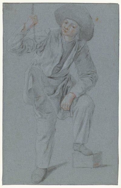 Stehender Junge, der an einem Seil zieht von Cornelis Dusart
