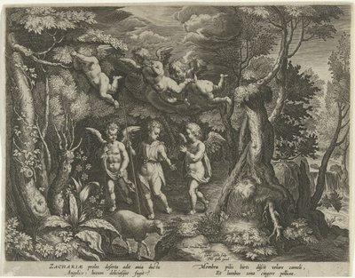 Johannes der Täufer wird von Engeln begleitet, als er in die Wüste zieht von Cornelis Galle (I)