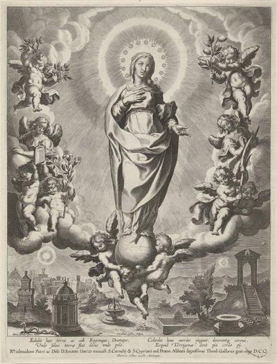 Maria auf einer Weltkugel, umgeben von Engeln von Cornelis Galle (I)
