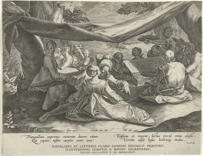 Musizierende Gesellschaft mit Mann hinter Virginal von Cornelis Galle (I)