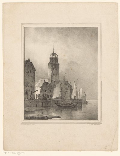 Segelboote legen in der Stadt an von Cornelis Gerrit Verburgh