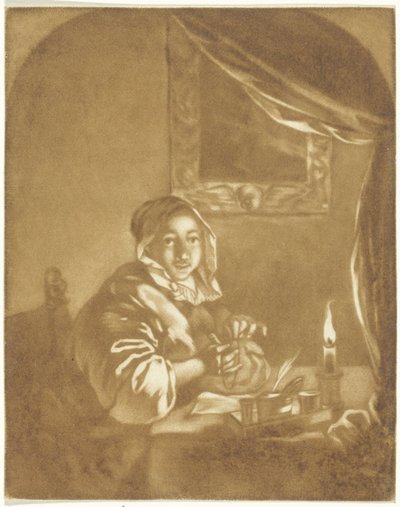 Dame bei Kerzenlicht von Cornelis Ploos van Amstel (signed by artist)