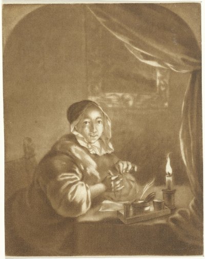 Dame bei Kerzenlicht von Cornelis Ploos van Amstel (signed by artist)