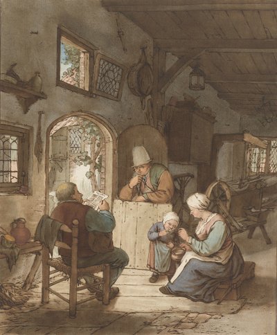 Zeitungsleser im Interieur von Cornelis Ploos van Amstel (signed by artist)